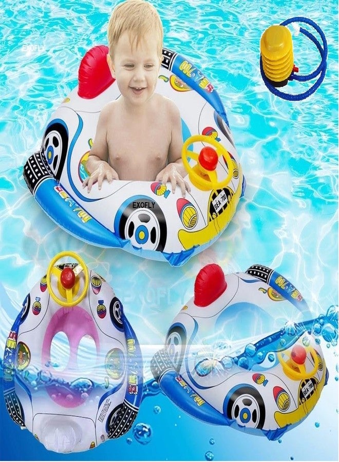 EXOFLY Car Swimming Pool Tube for Kids with Manual Pump Baby Swimming Tube Safe Anti-flip Inflatable Swimming Floats for Kids Swimming Accessories for Kids Pool Tube Bath Ring Baby Float - Image 1